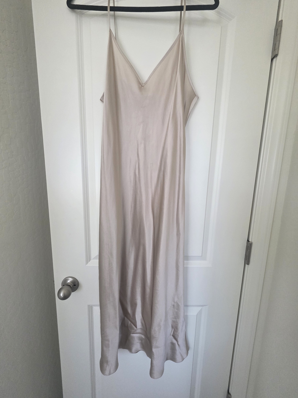 Quince Light Beige Satin V-Neck Slip Dress